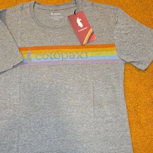 Cotopaxi Heather Gray Tee with Multicolor Stripe